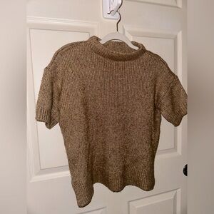 Club Monaco brown and gold knot short sleeve mock neck sweater XS winter holiday